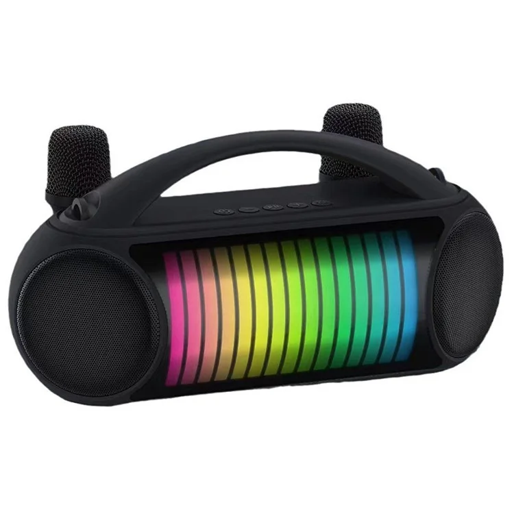 NR-222W Portable Outdoor Bluetooth-compatible Speaker Dynamic Light Music Loudspeaker with 2 Wireless Microphones - Black
