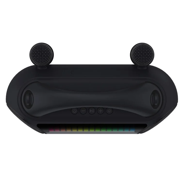 NR-222W Portable Outdoor Bluetooth-compatible Speaker Dynamic Light Music Loudspeaker with 2 Wireless Microphones - Black