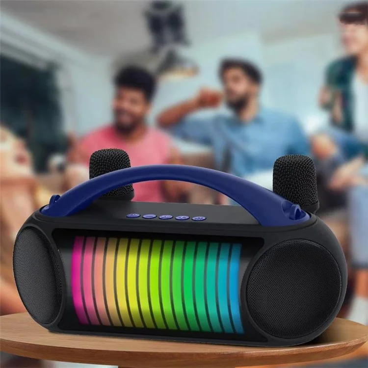 NR-222W Portable Outdoor Bluetooth-compatible Speaker Dynamic Light Music Loudspeaker with 2 Wireless Microphones - Black