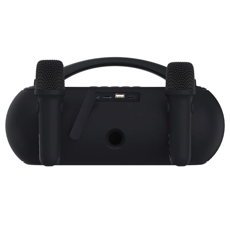 NR-222W Portable Outdoor Bluetooth-compatible Speaker Dynamic Light Music Loudspeaker with 2 Wireless Microphones - Black