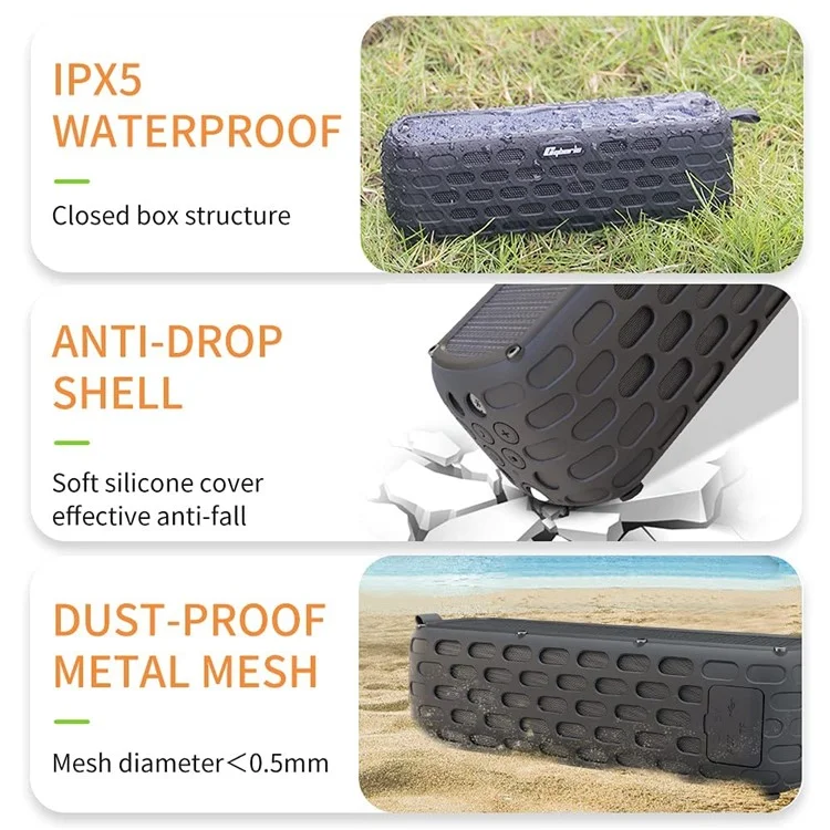 CYBORIS T6 TWS Solar Powered Bluetooth-compatible 5.0 Speaker Shock-Proof Splash-Proof Subwoofer for Outdoor Sports