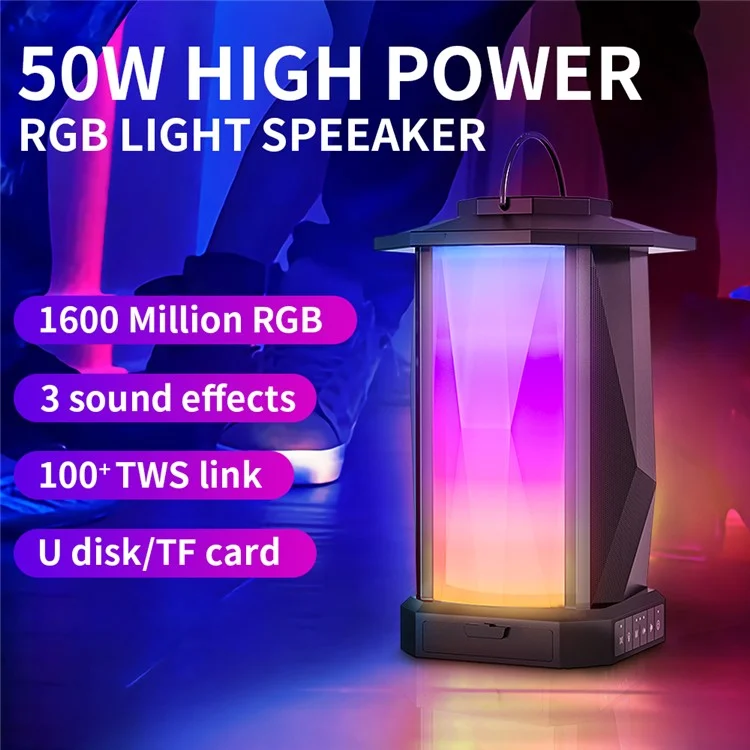 CYBORIS T10 RGB Light Bluetooth-compatible Speaker 50W High Power Bass Sound Subwoofer