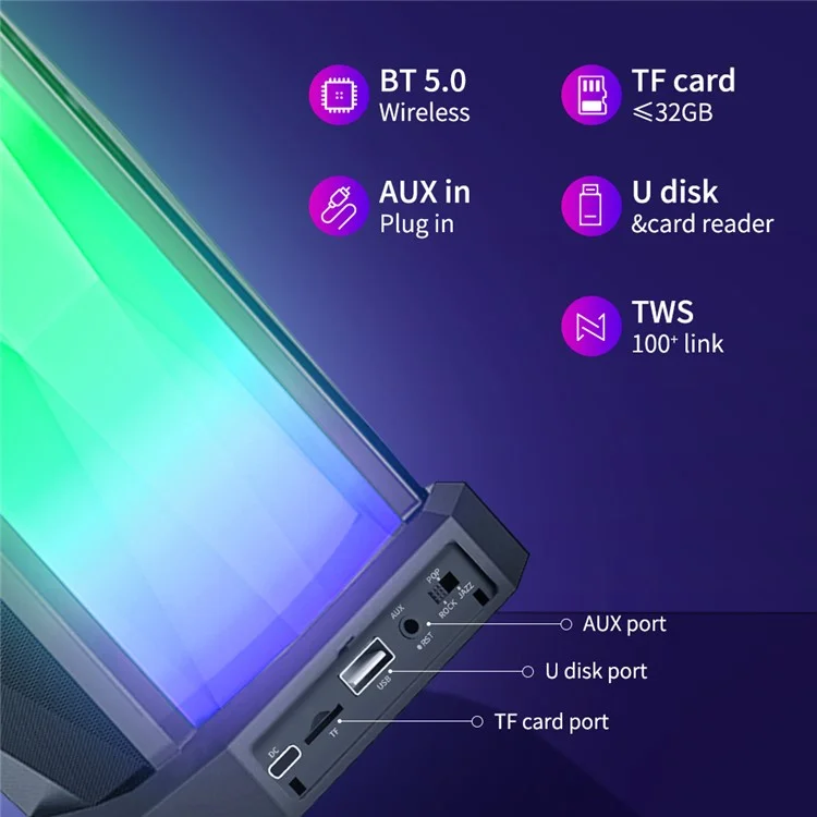 CYBORIS T10 RGB Light Bluetooth-compatible Speaker 50W High Power Bass Sound Subwoofer