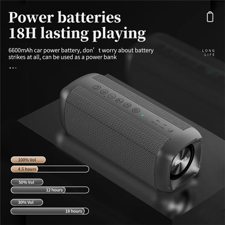 CYBORIS S6 60W High Power Bluetooth-compatible Speaker Super Bass Subwoofer Waterproof TWS Stereo Speaker - Black