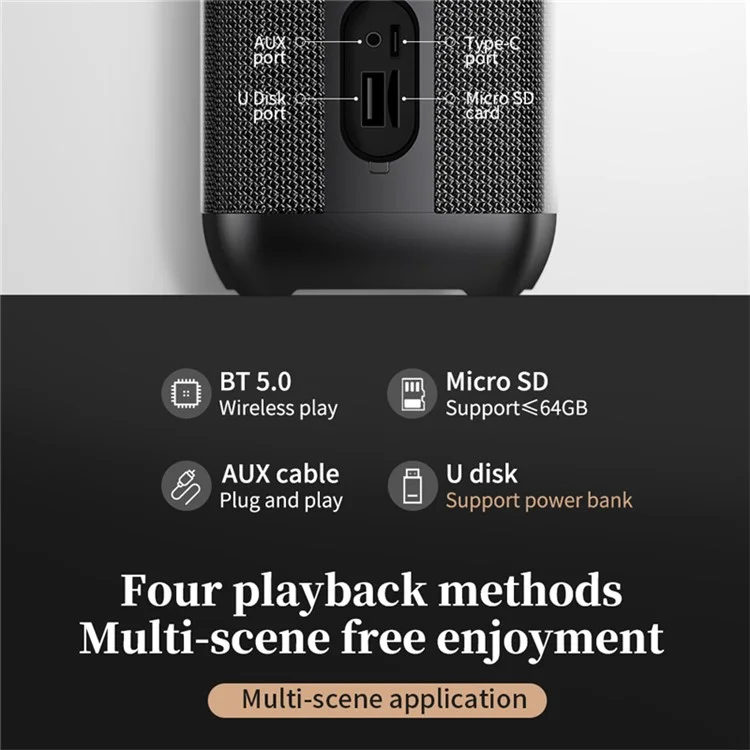 CYBORIS S6 60W High Power Bluetooth-compatible Speaker Super Bass Subwoofer Waterproof TWS Stereo Speaker - Black