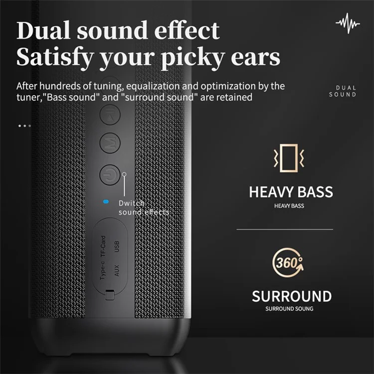 CYBORIS S6 60W High Power Bluetooth-compatible Speaker Super Bass Subwoofer Waterproof TWS Stereo Speaker - Black