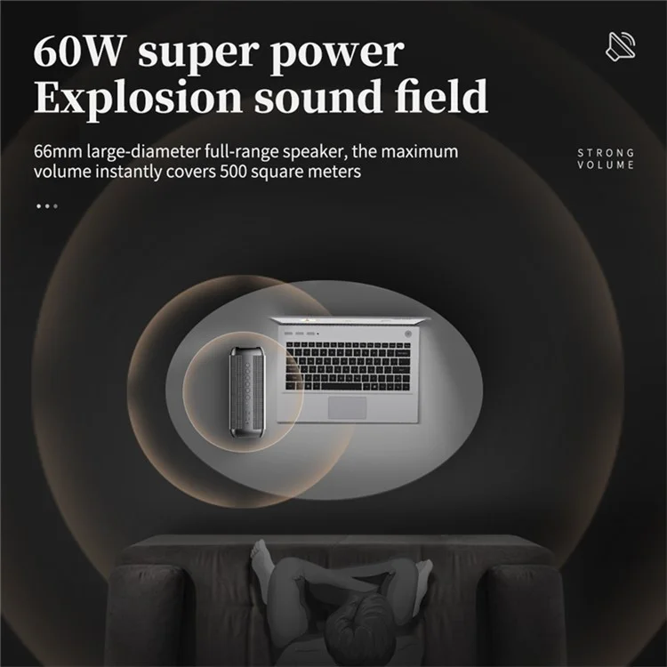 CYBORIS S6 60W High Power Bluetooth-compatible Speaker Super Bass Subwoofer Waterproof TWS Stereo Speaker - Black