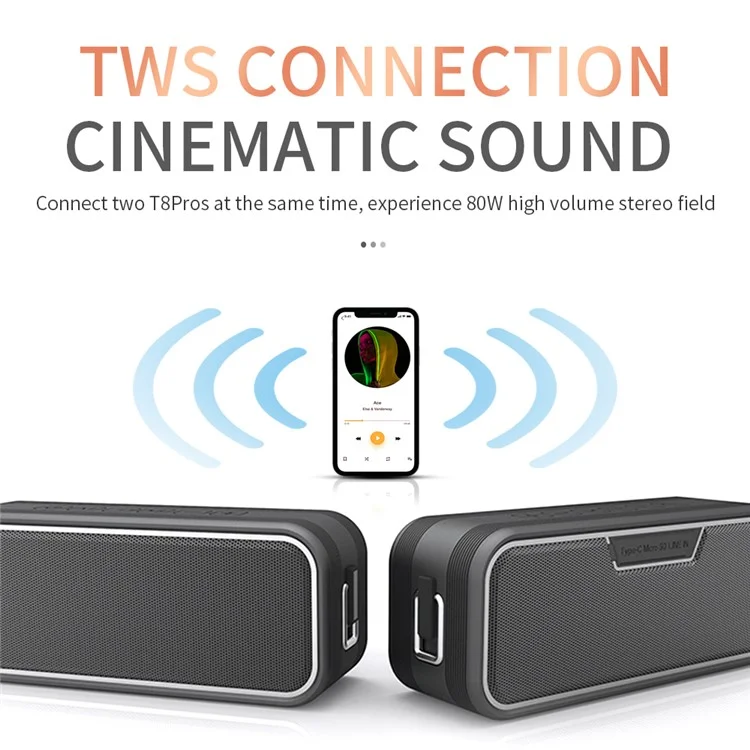 CYBORIS T8Pro 40W Altifalante Bluetooth Sem Fios Resistente à Água Som de Graves 3D para Campismo, Praia