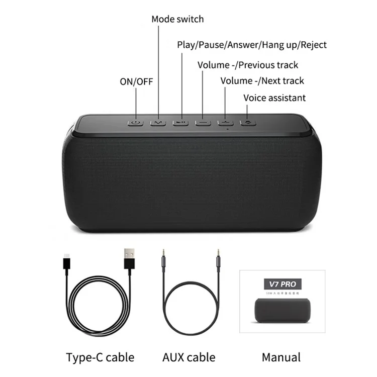 CYBORIS V7-Pro 60W Haut-parleur Bluetooth Basse Son Portable Étanche Caisson de Basses - Noir
