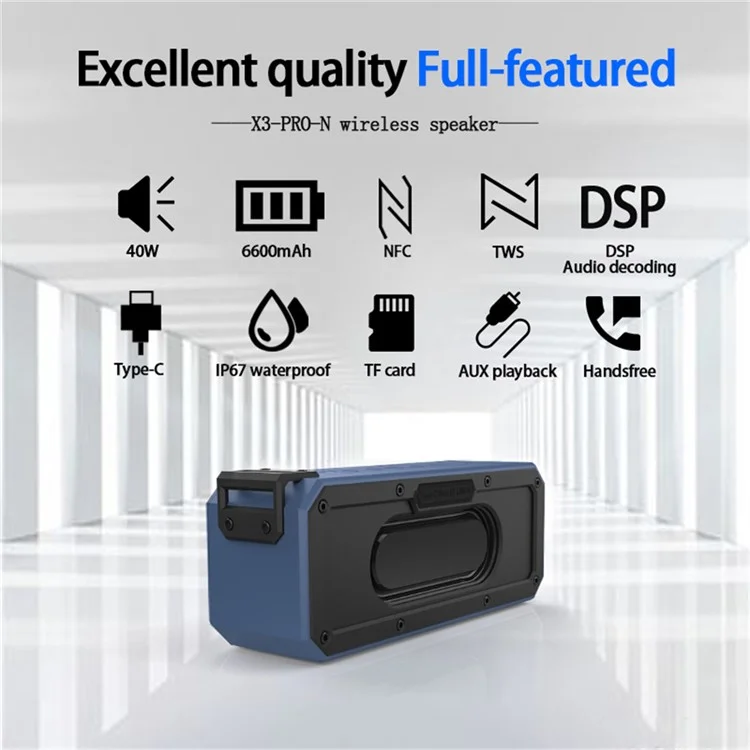 CYBORIS X3-Pro-N 40W NFC Bluetooth-compatible Speaker Subwoofer Waterproof Bass Sound Speaker - Blue