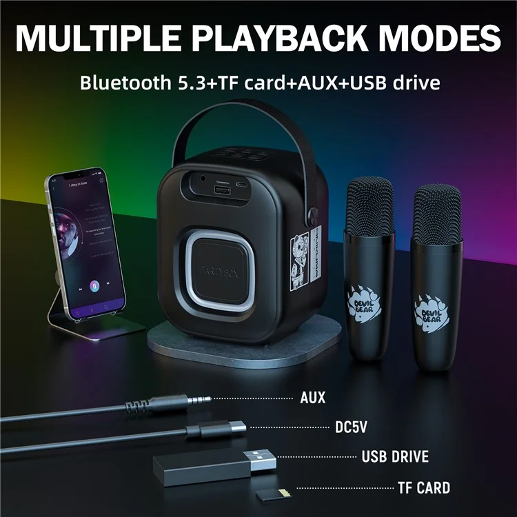 Caixa de som Bluetooth ONIKUMA L7 K Song RGB com microfone sem fio duplo, para karaokê em família e festa