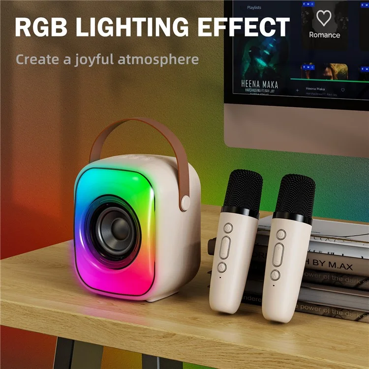 ONIKUMA L7 RGB Home Karaoke Machine Bluetooth-compatible Speaker with 2 Microphone - White