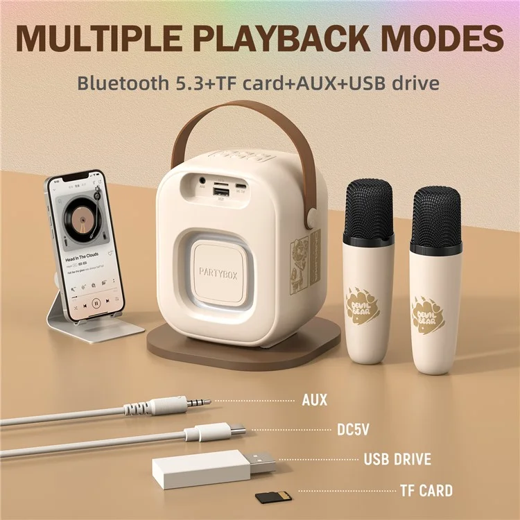 ONIKUMA L7 RGB Home Karaoke Machine Bluetooth-compatible Speaker with 2 Microphone - White