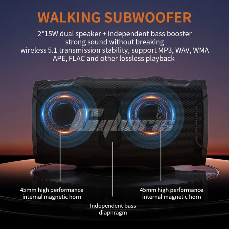 CYBORIS X8 Bluetooth-compatible Golf Cart Speaker Waterproof Sound Subwoofer with Lighting and Stand Function - without Magnet