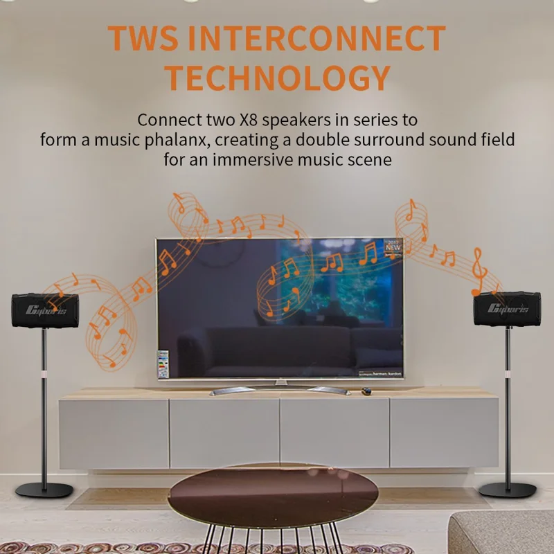 CYBORIS X8 Bluetooth-compatible Golf Cart Speaker Waterproof Sound Subwoofer with Lighting and Stand Function - without Magnet