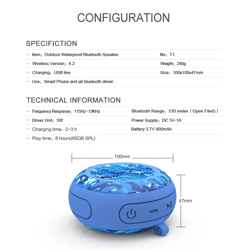CYBORIS T101 Floating TWS Bluetooth-compatible Speaker Waterproof HiFi Sound Subwoofer - Blue
