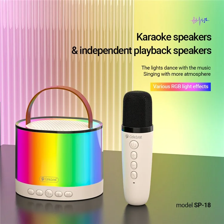 CELEBRAT SP-18 Portable K Song Bluetooth-compatible Speaker Microphone Set Outdoor Family Party Singing Song Subwoofer