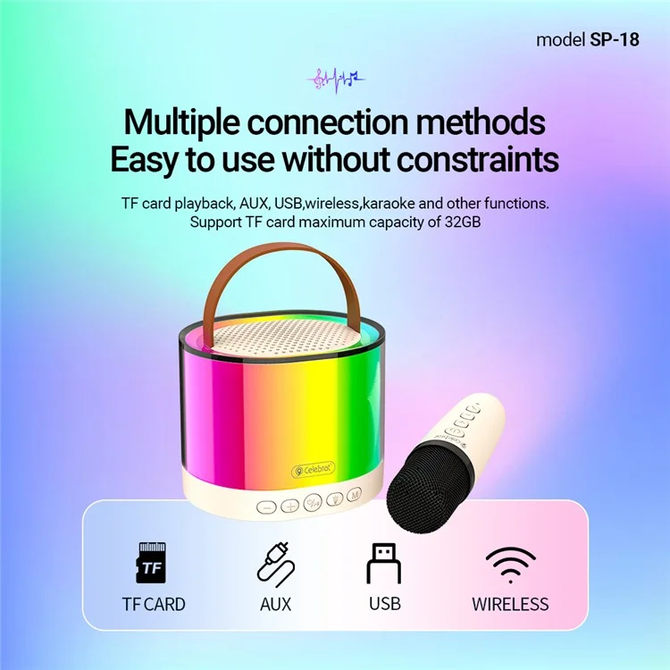 CELEBRAT SP-18 Portable K Song Bluetooth-compatible Speaker Microphone Set Outdoor Family Party Singing Song Subwoofer