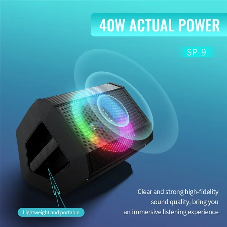 CELEBRAT SP-09 40W Haut-parleur portable haute puissance avec caisson de basses TWS Bluetooth et microphone - Prise EU