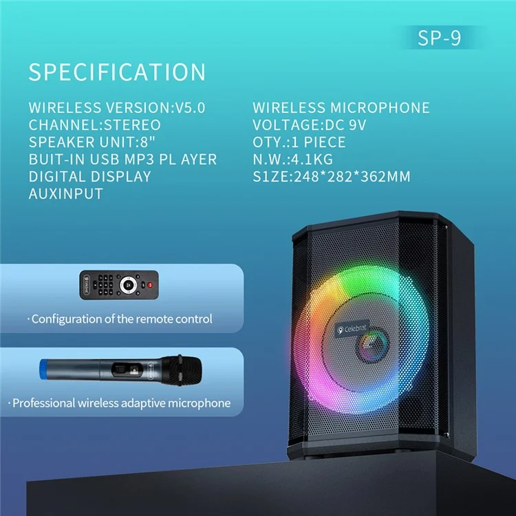 CELEBRAT SP-09 40W Haut-parleur portable haute puissance avec caisson de basses TWS Bluetooth et microphone - Prise EU