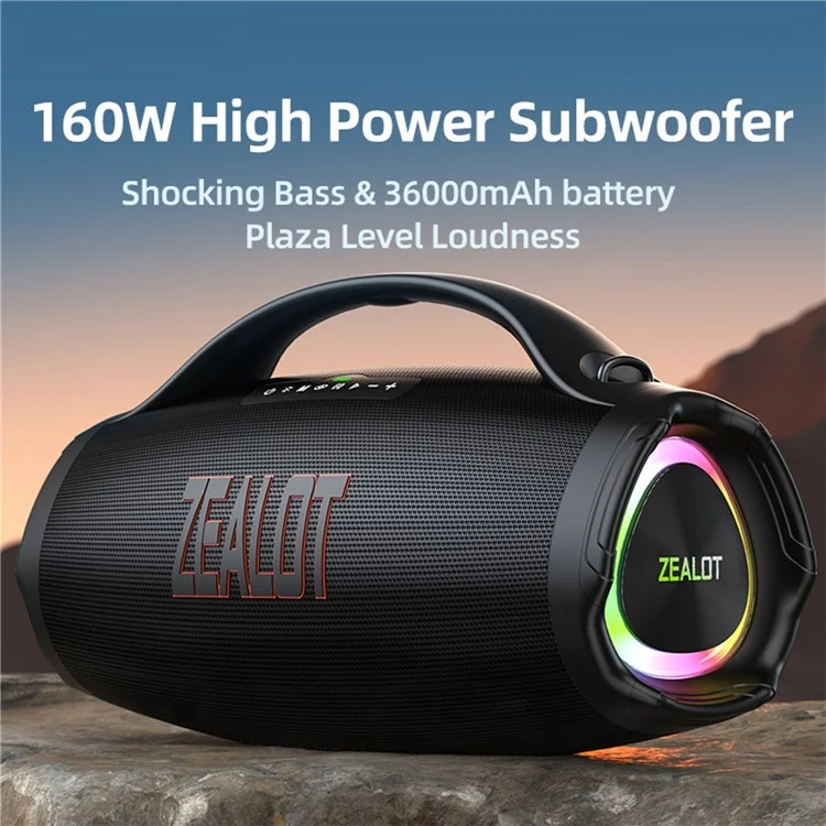 ZEALOT S98 160W Portable Bluetooth-compatible Speaker TWS Wireless HiFi Stereo Music Subwoofer - Black