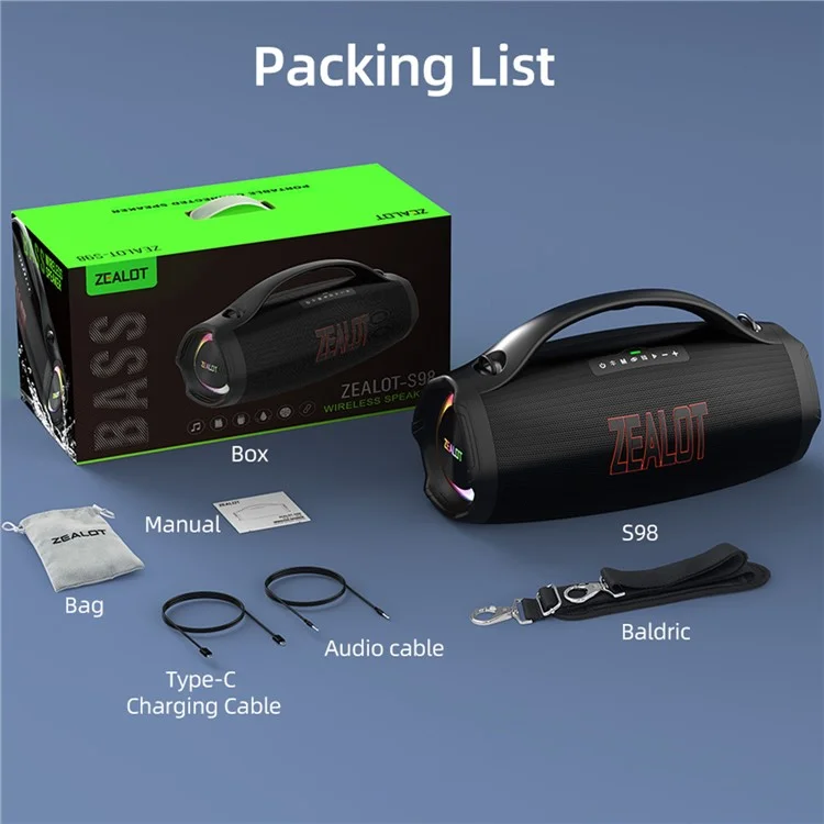 ZEALOT S98 160W Portable Bluetooth-compatible Speaker TWS Wireless HiFi Stereo Music Subwoofer - Camouflage