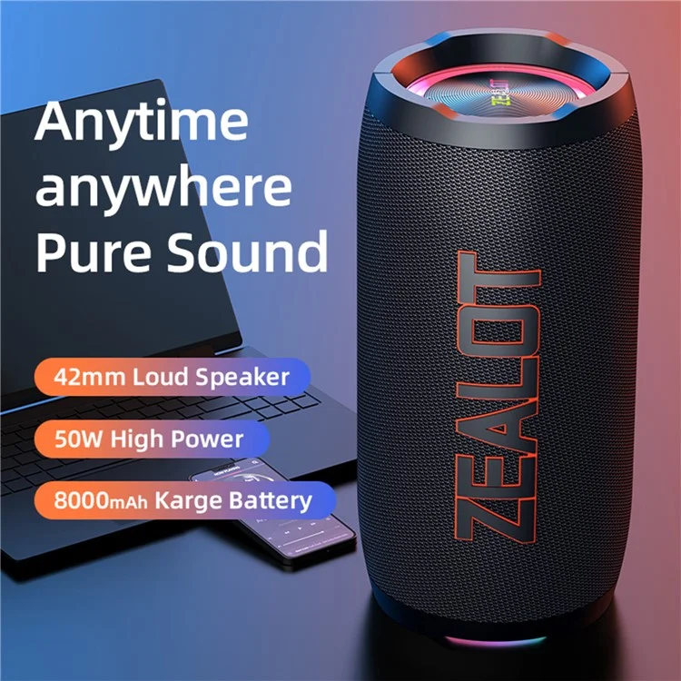 ZEALOT S76 50W Alto-Falante Bluetooth Portátil à Prova D'Água Sem Fio Subwoofer Estéreo de Música - Preto