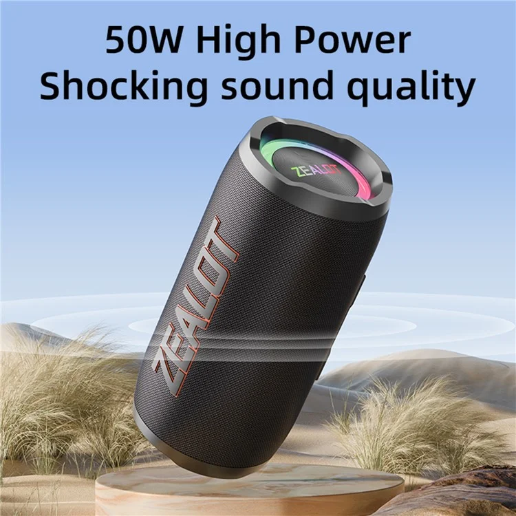 ZEALOT S76 50W Alto-Falante Bluetooth Portátil à Prova D'Água Sem Fio Subwoofer Estéreo de Música - Preto