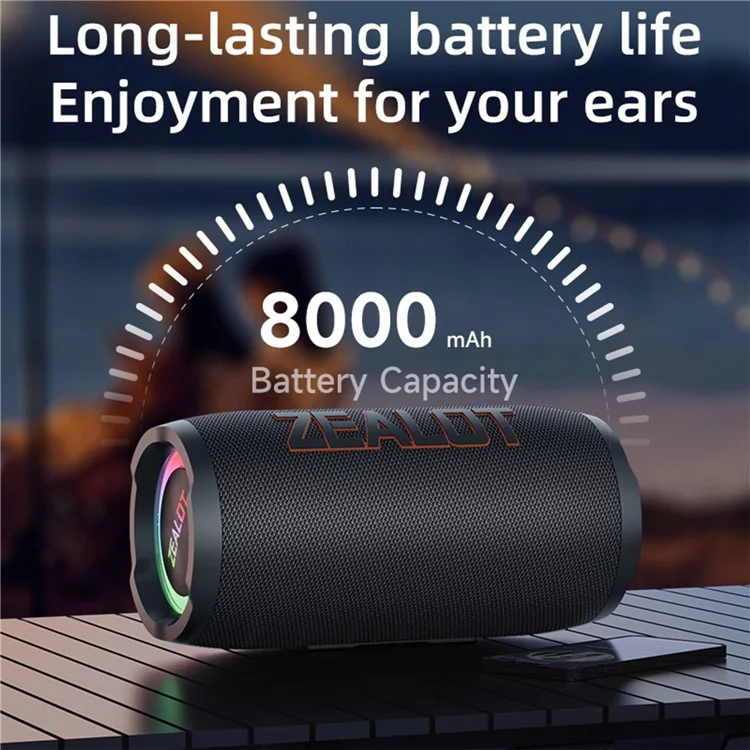 ZEALOT S76 50W Alto-Falante Bluetooth Portátil à Prova D'Água Sem Fio Subwoofer Estéreo de Música - Preto