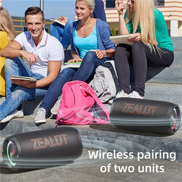 ZEALOT S76 50W Alto-Falante Bluetooth Portátil à Prova D'Água Sem Fio Subwoofer Estéreo de Música - Preto