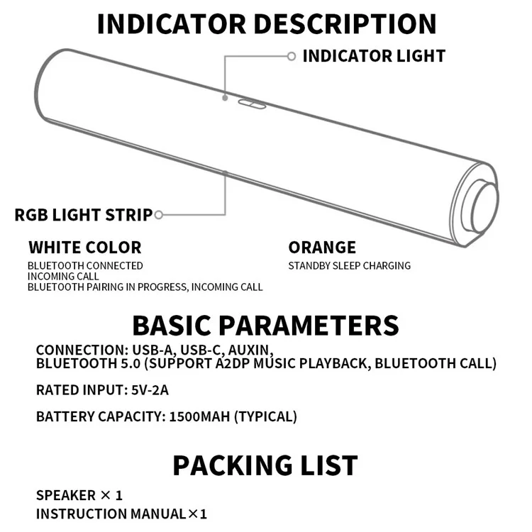 Altavoz de ordenador XIAOMI Redmi con luz RGB Bluetooth 5.0 Barra de sonido estéreo de dos canales con cuatro unidades