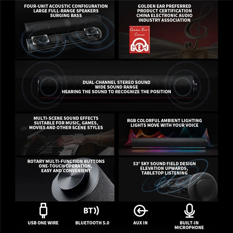 Altavoz de ordenador XIAOMI Redmi con luz RGB Bluetooth 5.0 Barra de sonido estéreo de dos canales con cuatro unidades
