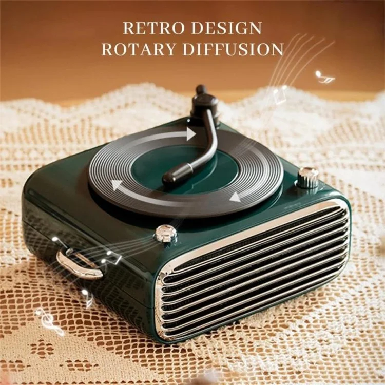 Phonograph Style Mini Bluetooth-compatible Speaker Home Bass Sound Subwoofer - Green
