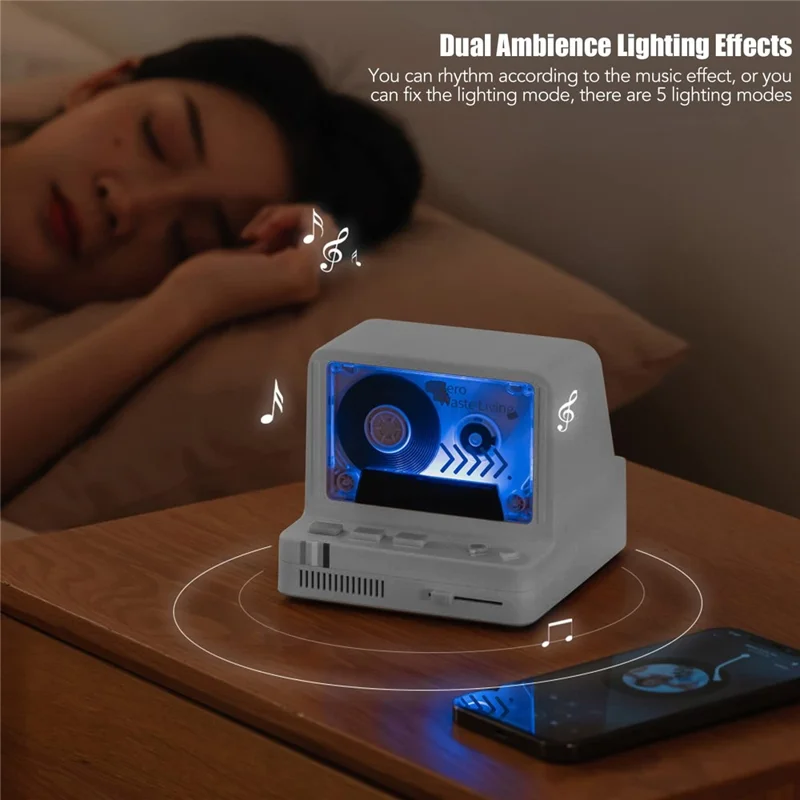 Cassette Bluetooth Speaker Home Subwoofer Support Aromatherapy TF Card Playback Night Light - Blanco