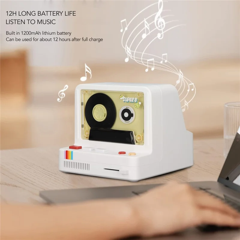 Cassette Bluetooth Speaker Home Subwoofer Support Aromatherapy TF Card Playback Night Light - Blanco
