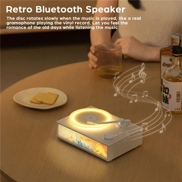 Alto-falante Bluetooth Retro Estilo Toca-discos Decoração de Casa Presente de Aniversário - Cáqui