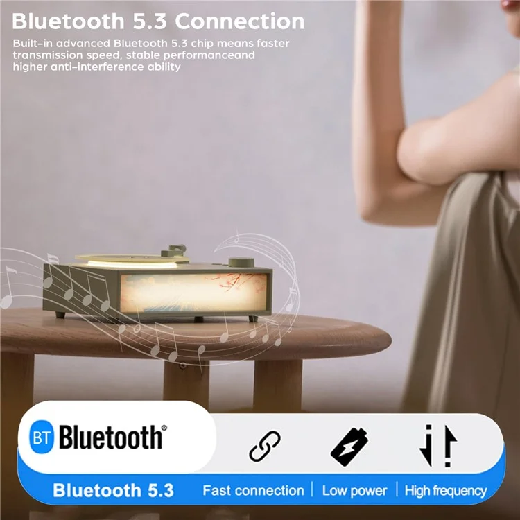 Alto-falante Bluetooth Retro Estilo Toca-discos Decoração de Casa Presente de Aniversário - Cáqui