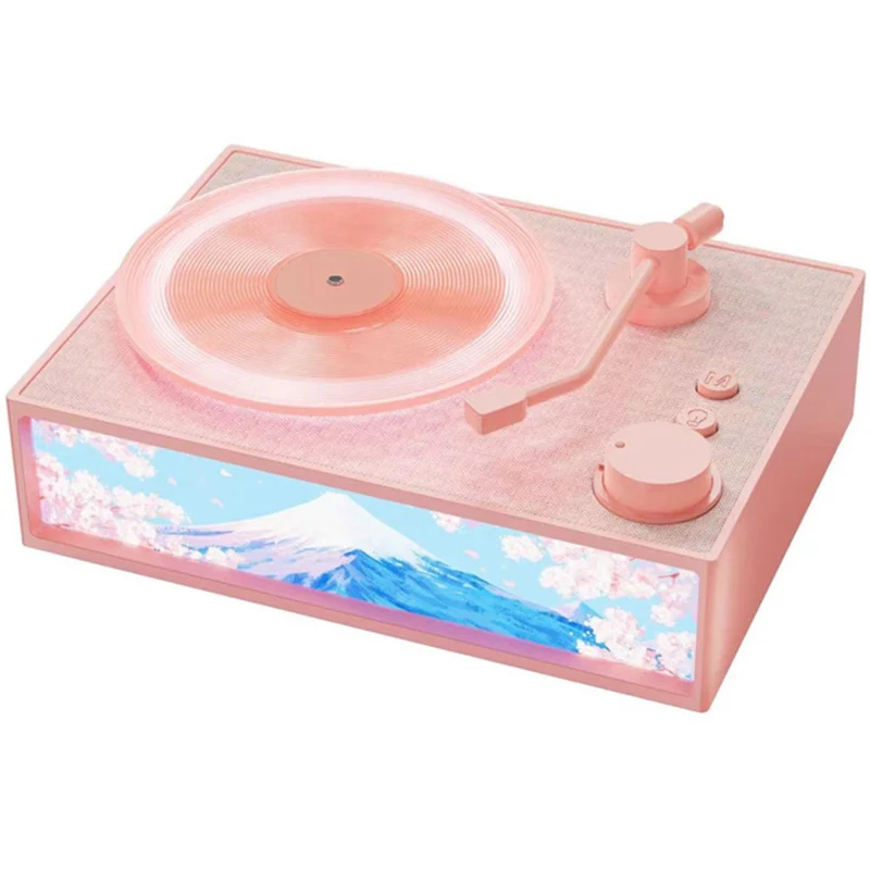 Retro Bluetooth-compatible Speaker Classic Record Player Style Home Decor Birthday Gift - Pink