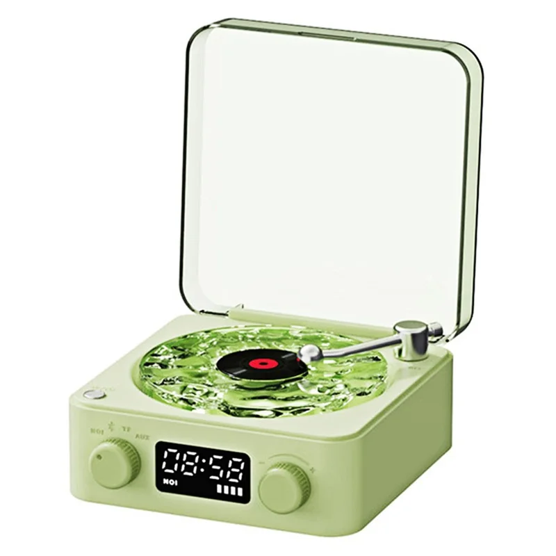 Vinyl Record Player Wireless Bluetooth-compatible Speaker Sleep Aid with Clock and Projection Light - Green