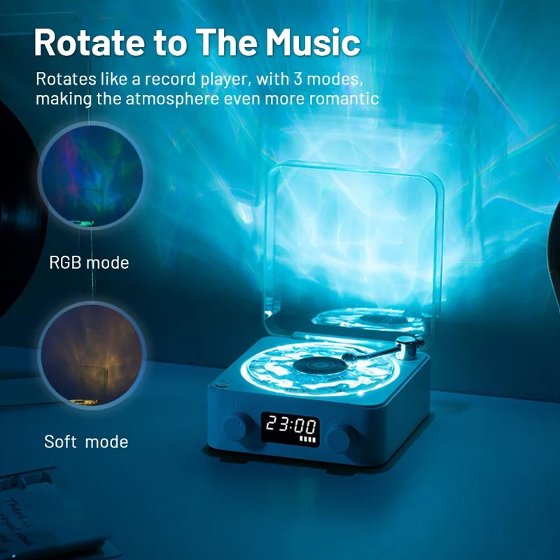 Vinyl Record Player Wireless Bluetooth-compatible Speaker Sleep Aid with Clock and Projection Light - Green
