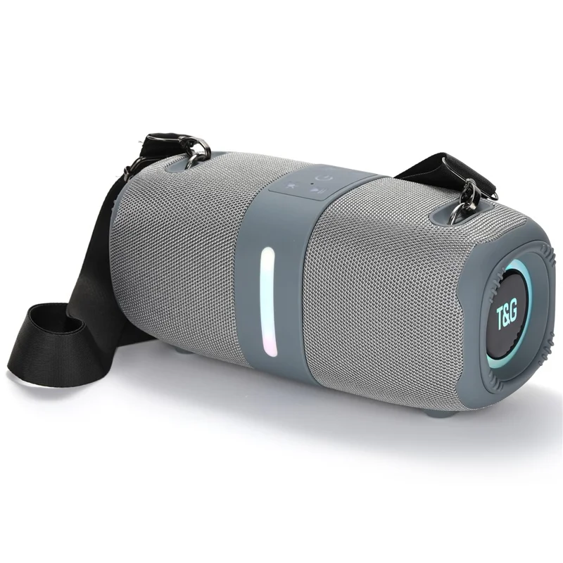 T&G TG-669 TWS Bluetooth-compatible Speaker RGB Light Outdoor Subwoofer with Shoulder Strap - Grey