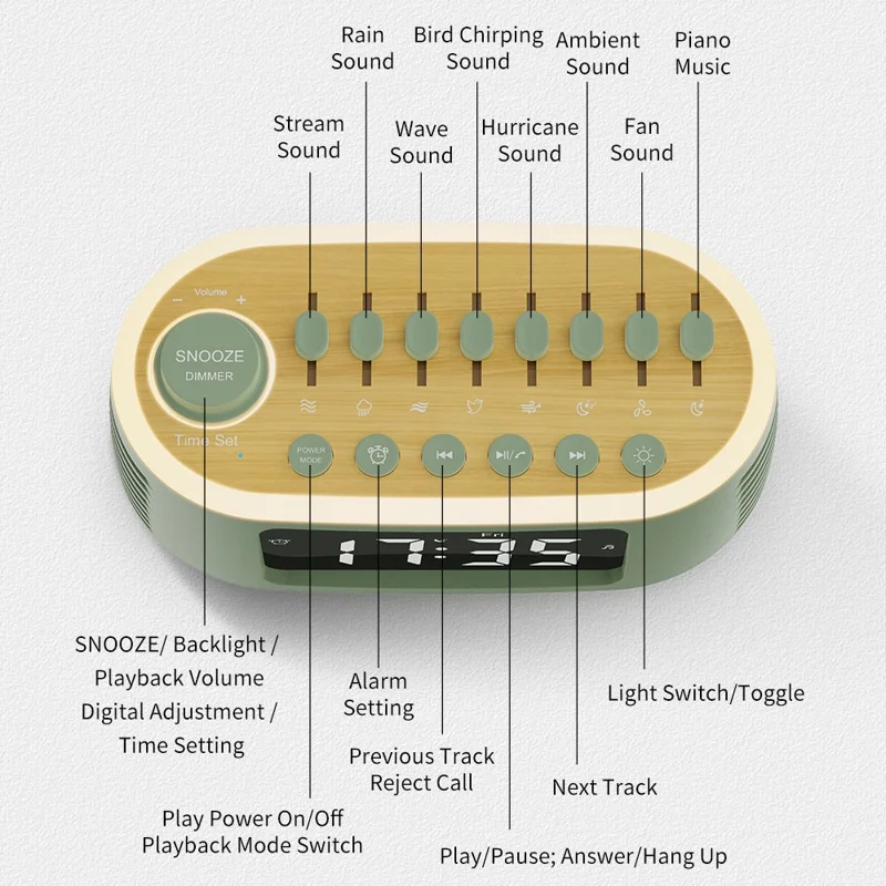 CYBORIS T13 Natural Sounds White Noise Alarm Clock Bluetooth-compatible Speaker with Ambient Light - Black
