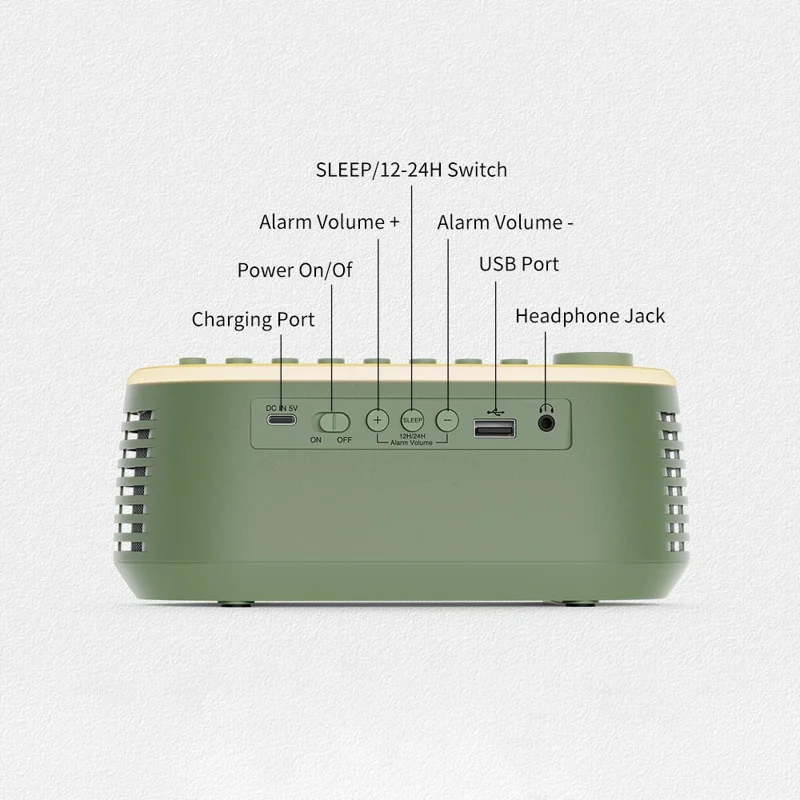 CYBORIS T13 Natural Sounds White Noise Alarm Clock Bluetooth-compatible Speaker with Ambient Light - Black