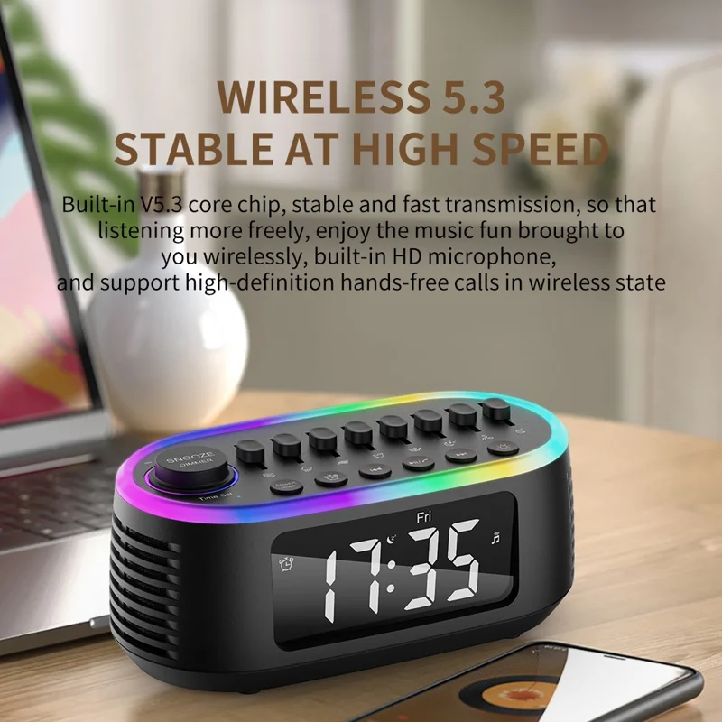 CYBORIS T13 Natural Sounds White Noise Alarm Clock Bluetooth-compatible Speaker with Ambient Light - Black