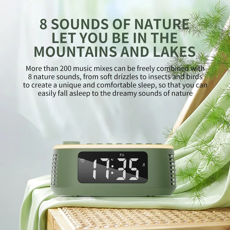 CYBORIS T13 Natural Sounds White Noise Alarm Clock Bluetooth-compatible Speaker with Ambient Light - Black