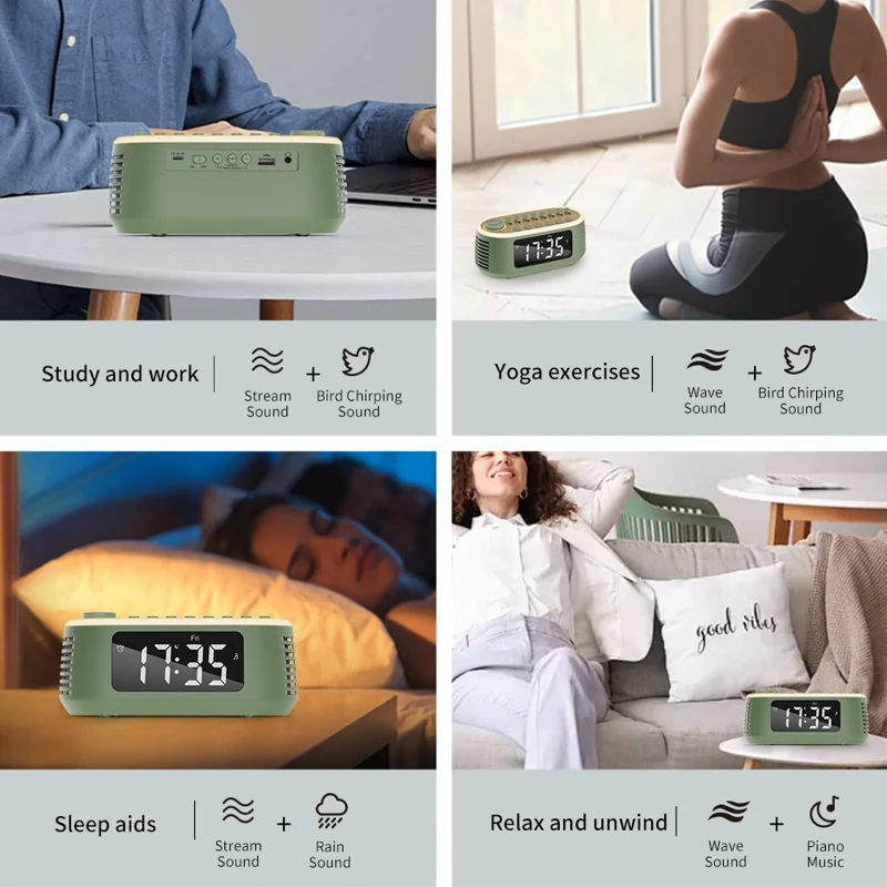 CYBORIS T13 Natural Sounds White Noise Alarm Clock Bluetooth-compatible Speaker with Ambient Light - Black