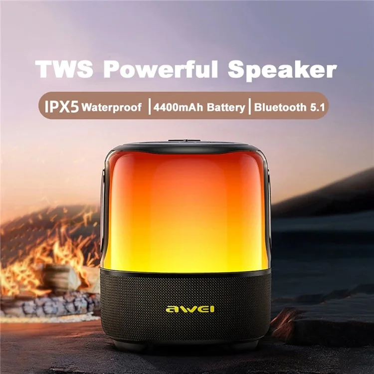AWEI Y680 Bluetooth-compatible Speaker IPX5 Waterproof Outdoor TWS Subwoofer with 7-Color Light