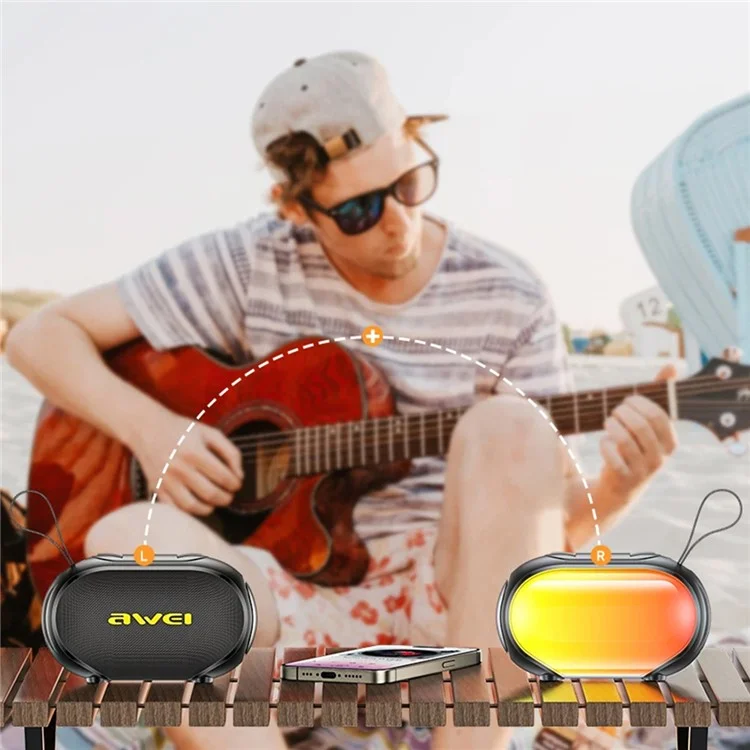 Altavoz Bluetooth AWEI KA1 Con Subwoofer Impermeable de Sonido Envolvente de Luz RGB