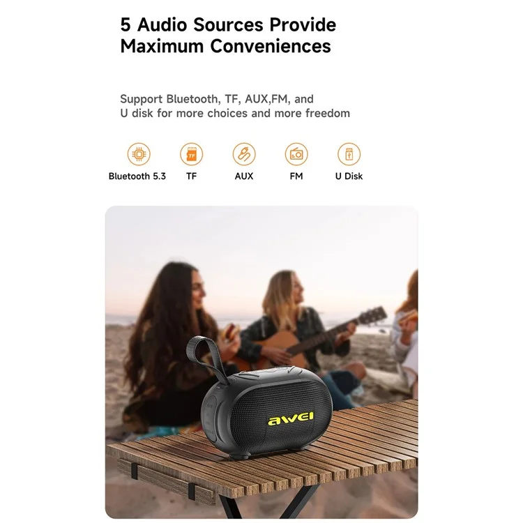 Altavoz Bluetooth AWEI KA1 Con Subwoofer Impermeable de Sonido Envolvente de Luz RGB