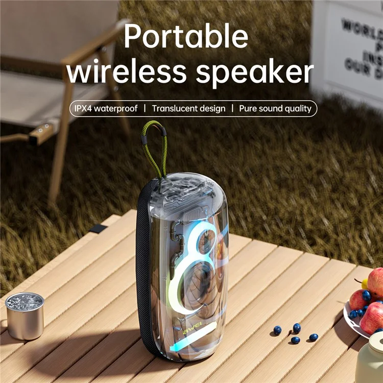 Altavoz Bluetooth impermeable AWEI KA32 TWS con emparejamiento, reproductor de música con subwoofer y luces de colores